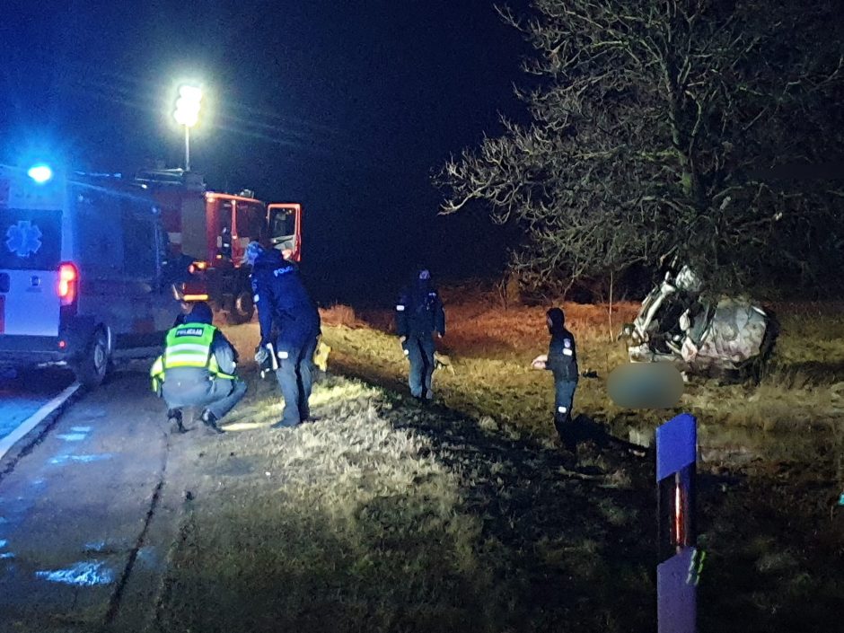 Automobiliui Panevėžio rajone atsitrenkus į medį, vienas žmogus žuvo, kitas sužalotas