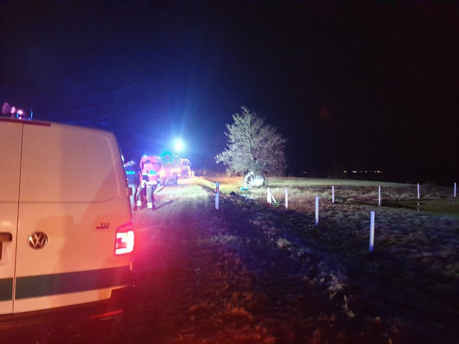 Automobiliui Panevėžio rajone atsitrenkus į medį, vienas žmogus žuvo, kitas sužalotas