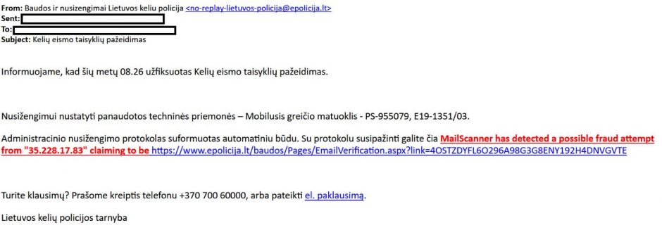 Policija įspėja apie apgaulingus laiškus neva iš Policijos departamento sistemų