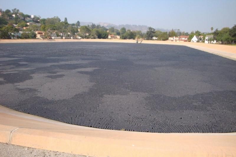 Los Andželo vandens talpyklą užpildė 400 tūkst. juodų kamuoliukų