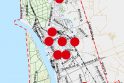 Vietos: paliktų gyvų arba nužudytų kūdikių žemėlapis Klaipėdoje raudonuoja. Matyti, kad daugiausia nuskriaustų vaikų – centrinėje miesto dalyje.