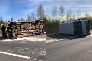 Į avariją prie Rumšiškių pateko nuteistieji: apvirtusio mikroautobuso vairuotas – be teisių